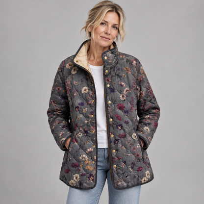 Esther | Dames Tussenjas – Gewatteerd en Doorgestikt met Bloemenprint