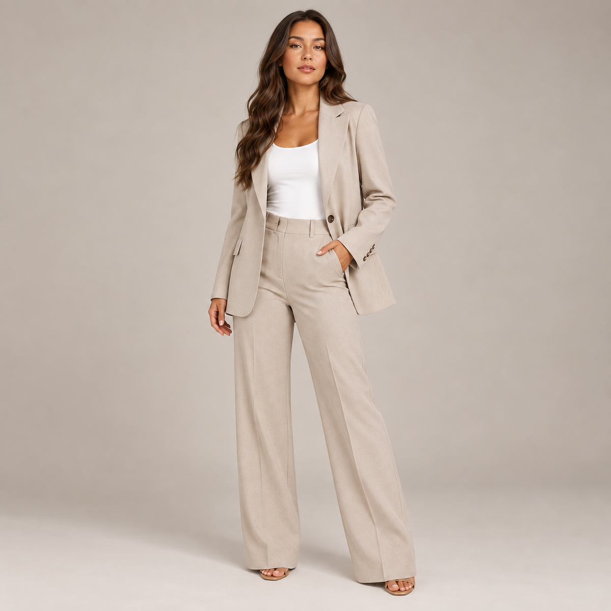 Eva | Damespak met Getailleerde Blazer – Reverskraag en Rechte Broek