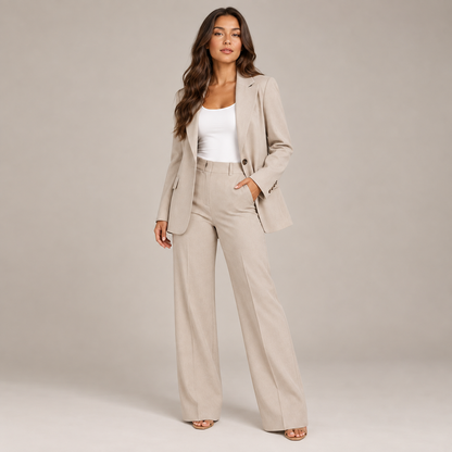 Eva | Damespak met Getailleerde Blazer – Reverskraag en Rechte Broek