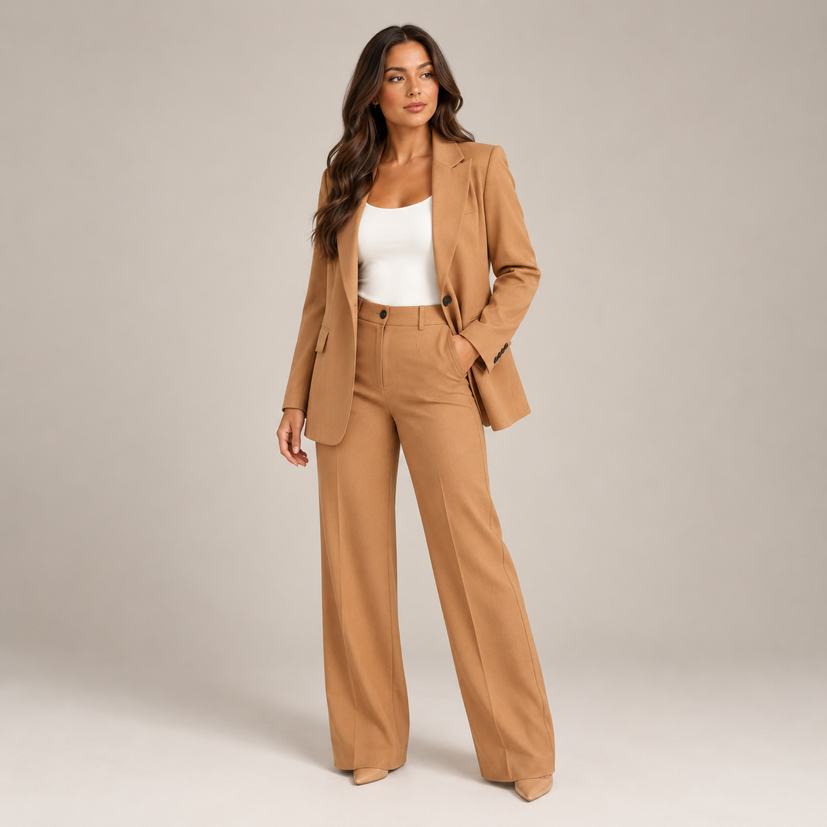 Eva | Damespak met Getailleerde Blazer – Reverskraag en Rechte Broek