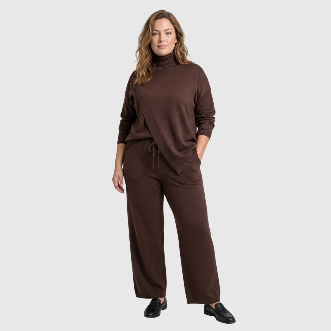 Evi | Dames Co-ord Set Oversized – Coltrui met Asymmetrische Zoom en Wijde Broek