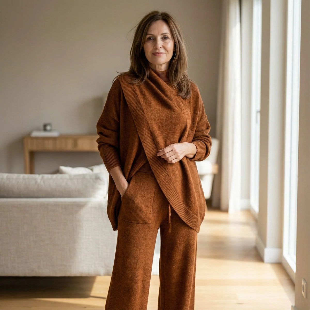 Evi | Dames Co-ord Set Oversized – Coltrui met Asymmetrische Zoom en Wijde Broek