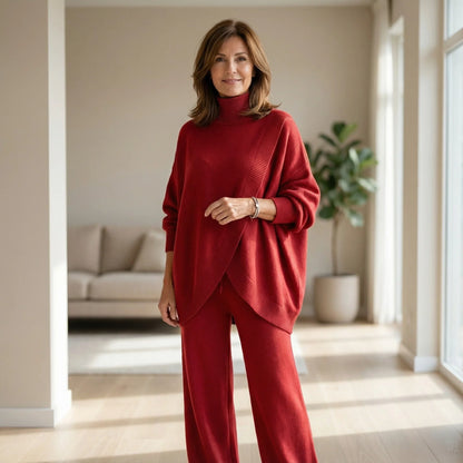 Evi | Dames Co-ord Set Oversized – Coltrui met Asymmetrische Zoom en Wijde Broek