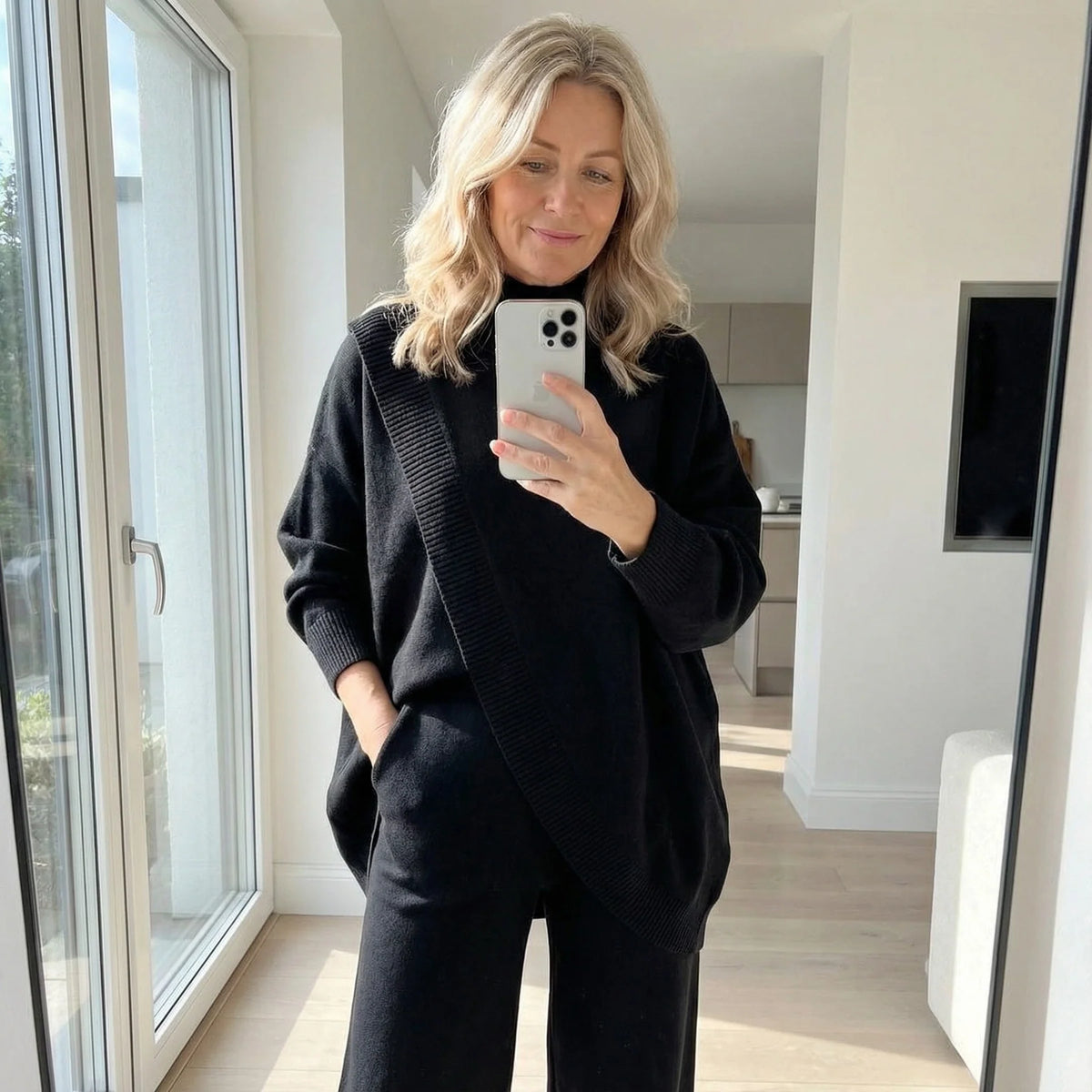 Evi | Dames Co-ord Set Oversized – Coltrui met Asymmetrische Zoom en Wijde Broek
