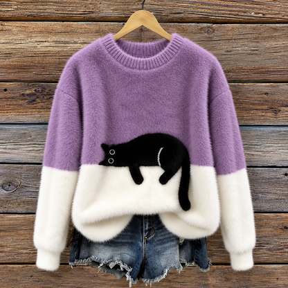 Femke | Dames Trui Oversized – Speelse Kattenprint en Zacht Warm Gevoel