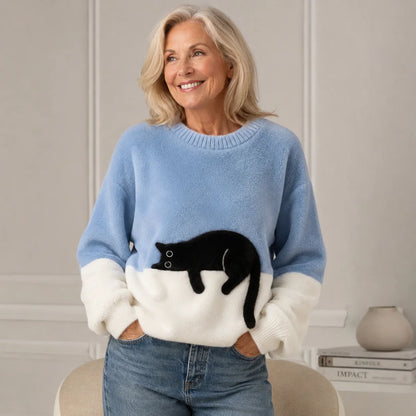 Femke | Dames Trui Oversized – Speelse Kattenprint en Zacht Warm Gevoel