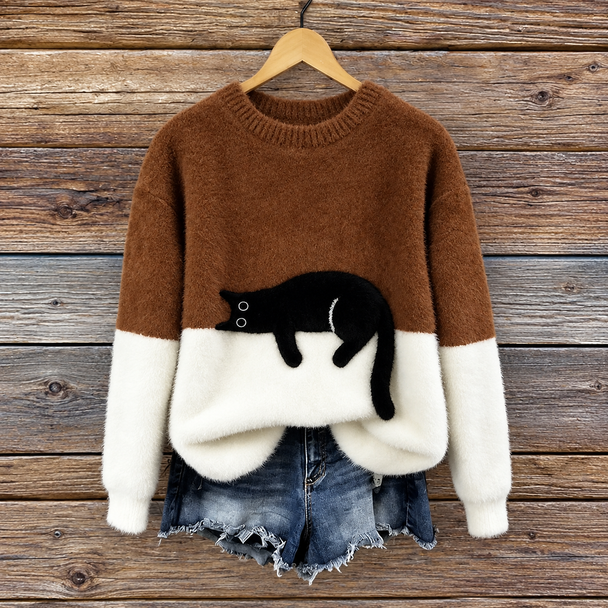 Femke | Dames Trui Oversized – Speelse Kattenprint en Zacht Warm Gevoel