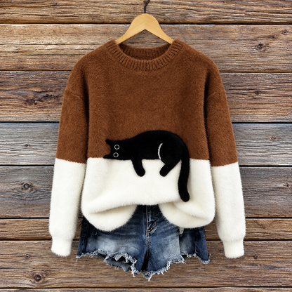 Femke | Dames Trui Oversized – Speelse Kattenprint en Zacht Warm Gevoel