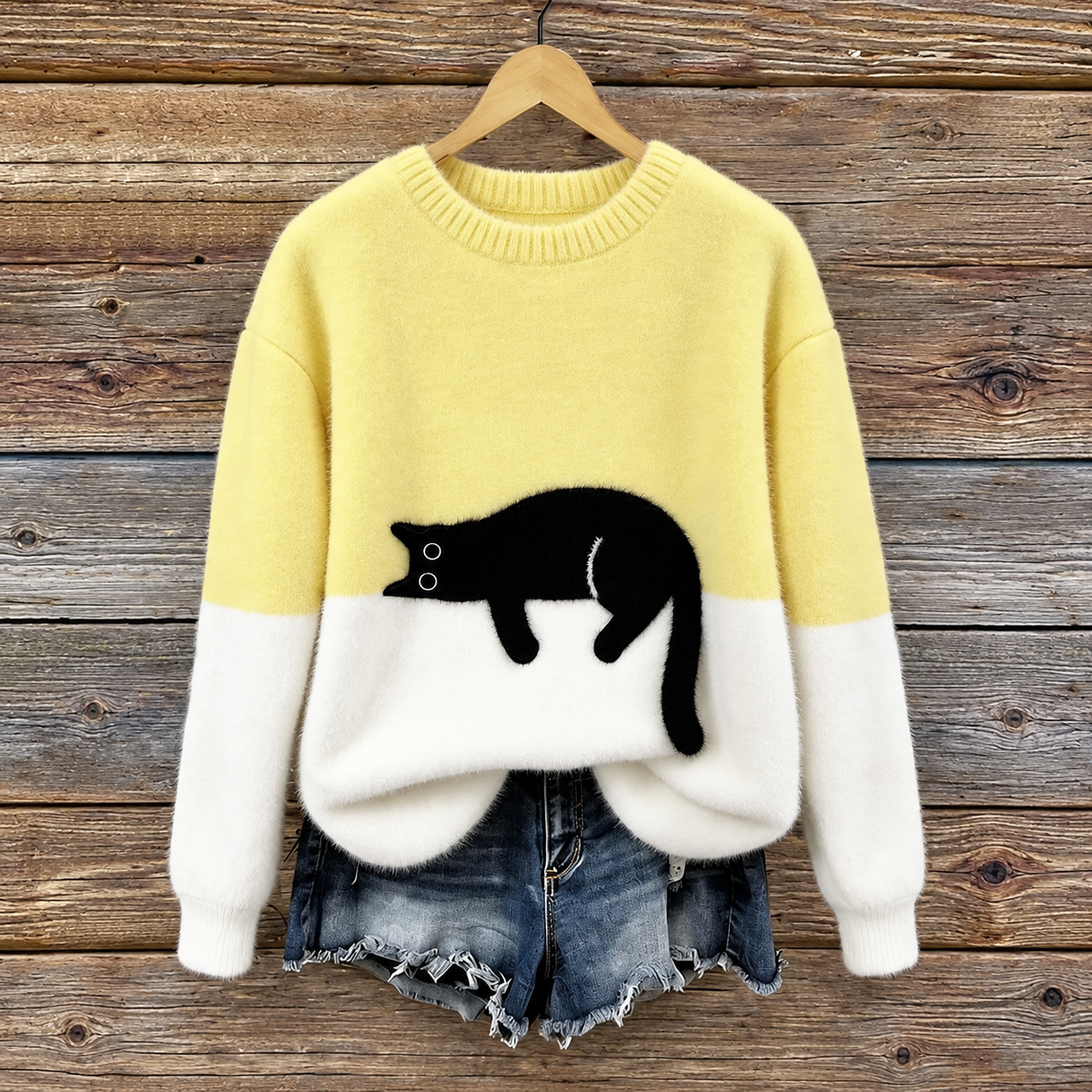 Femke | Dames Trui Oversized – Speelse Kattenprint en Zacht Warm Gevoel