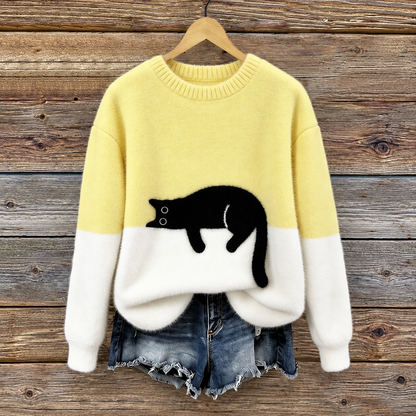 Femke | Dames Trui Oversized – Speelse Kattenprint en Zacht Warm Gevoel