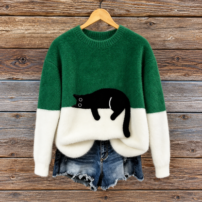 Femke | Dames Trui Oversized – Speelse Kattenprint en Zacht Warm Gevoel