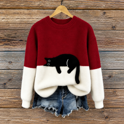 Femke | Dames Trui Oversized – Speelse Kattenprint en Zacht Warm Gevoel
