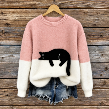 Femke | Dames Trui Oversized – Speelse Kattenprint en Zacht Warm Gevoel