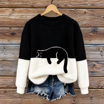 Femke | Dames Trui Oversized – Speelse Kattenprint en Zacht Warm Gevoel