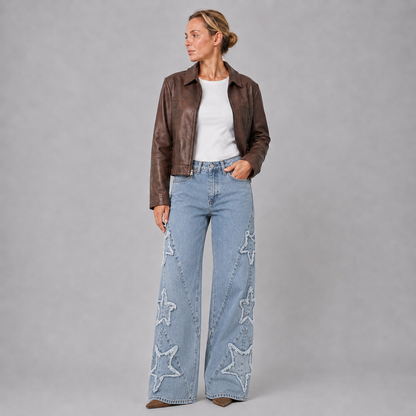Femke | Straight Leg Star Denim Jeans – Halfhoge Taille