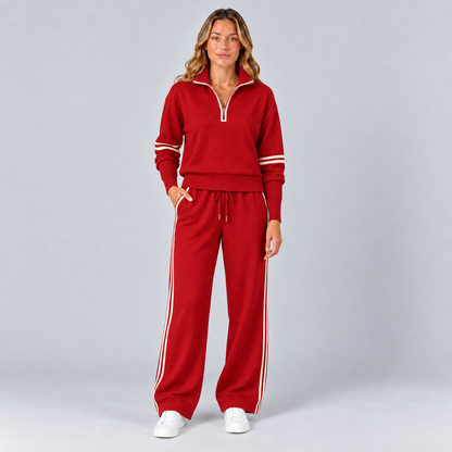 Femke | Comfortabele Loungeset – Halve Rits en Streepdetails