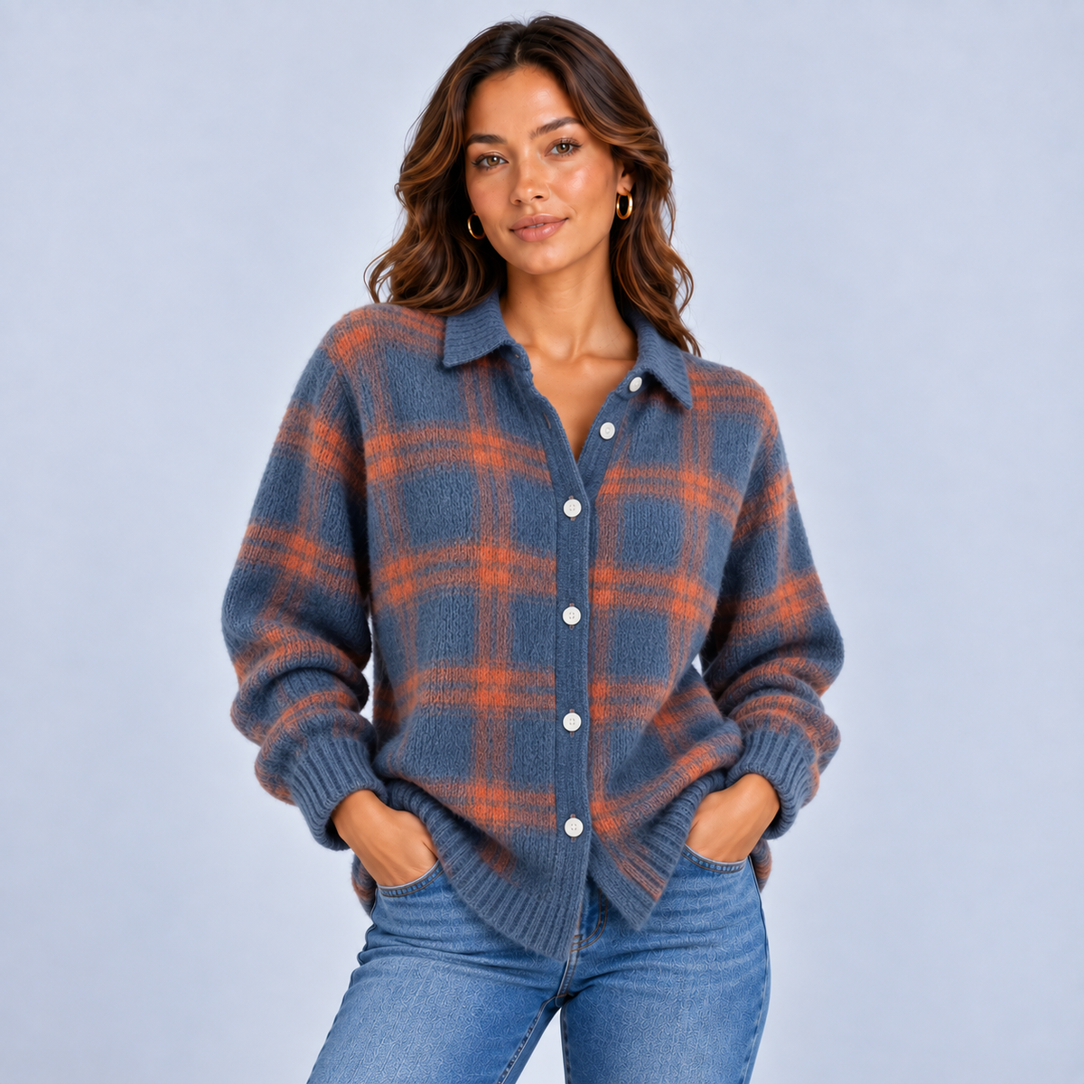 Fien | Dames Vest Wol Stijl – Warm Ruitpatroon en Klassieke Kraag
