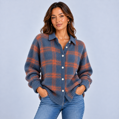 Fien | Dames Vest Wol Stijl – Warm Ruitpatroon en Klassieke Kraag