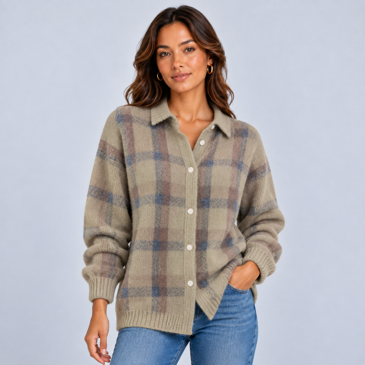 Fien | Dames Vest Wol Stijl – Warm Ruitpatroon en Klassieke Kraag