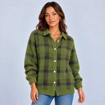 Fien | Dames Vest Wol Stijl – Warm Ruitpatroon en Klassieke Kraag