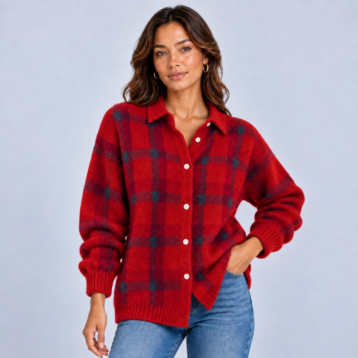 Fien | Dames Vest Wol Stijl – Warm Ruitpatroon en Klassieke Kraag