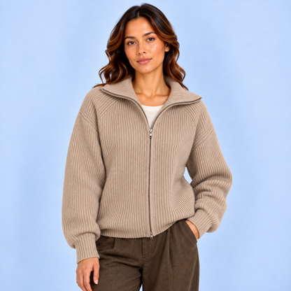 Floor | Dames Vest Wol Stijl – Ritssluiting en Warme Capuchon