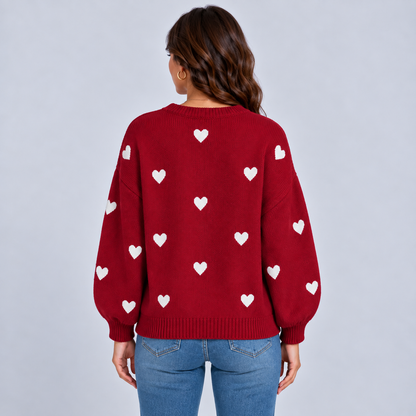 Floor | Warme Oversized Trui met Hartjesmotief – Ronde Hals en Comfortabele Pasvorm