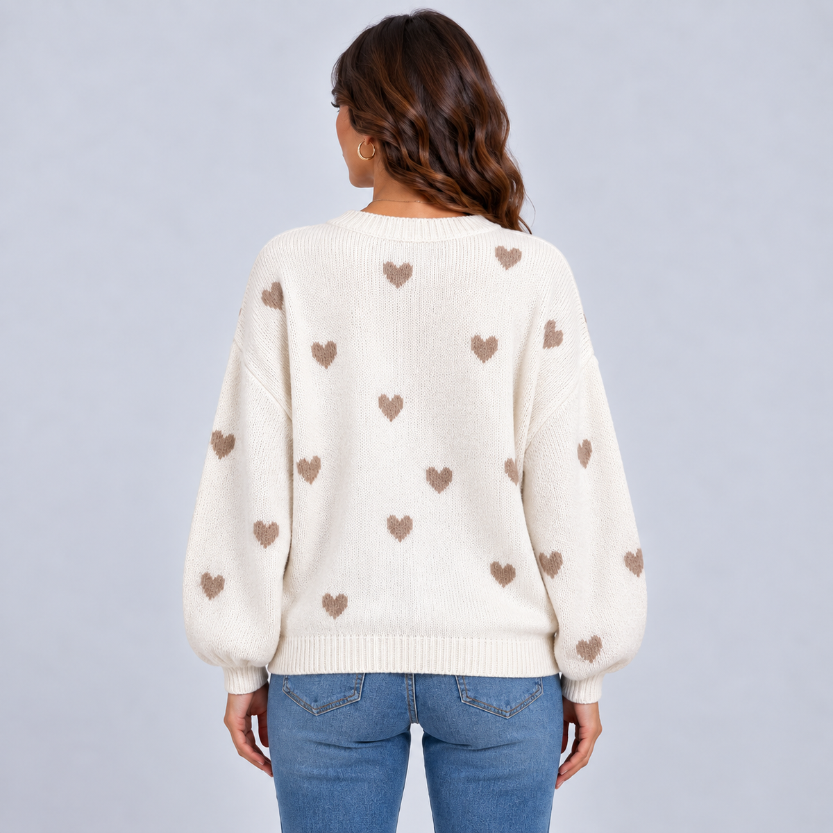 Floor | Warme Oversized Trui met Hartjesmotief – Ronde Hals en Comfortabele Pasvorm