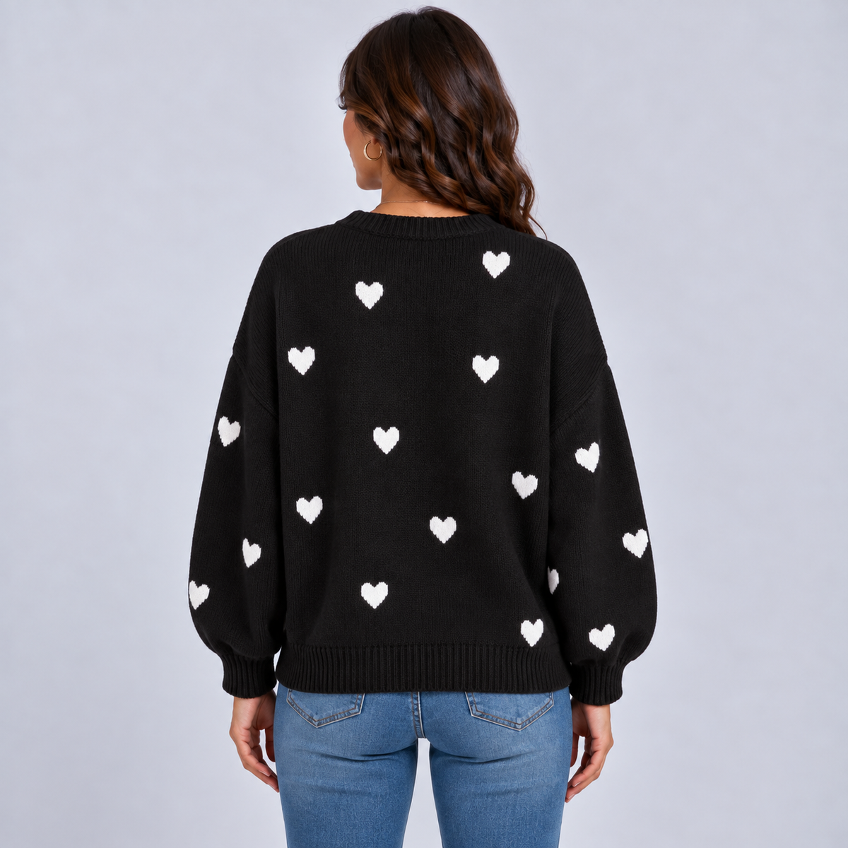 Floor | Warme Oversized Trui met Hartjesmotief – Ronde Hals en Comfortabele Pasvorm