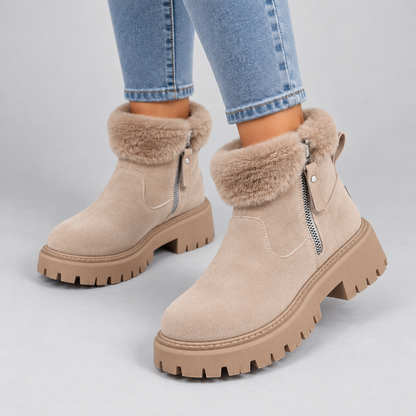 Iris | Warme Winterlaarzen in Suède-Look – Zachte Bontrand en Grove Profielzool