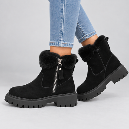 Iris | Warme Winterlaarzen in Suède-Look – Zachte Bontrand en Grove Profielzool