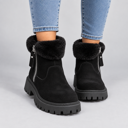 Iris | Warme Winterlaarzen in Suède-Look – Zachte Bontrand en Grove Profielzool