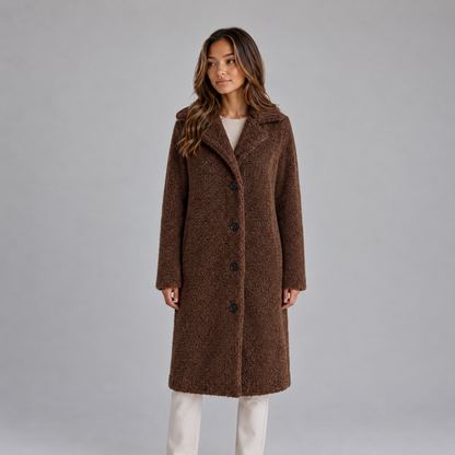 Isa | Dames Teddy Jas Lang Warm – Reverskraag en Knoopsluiting