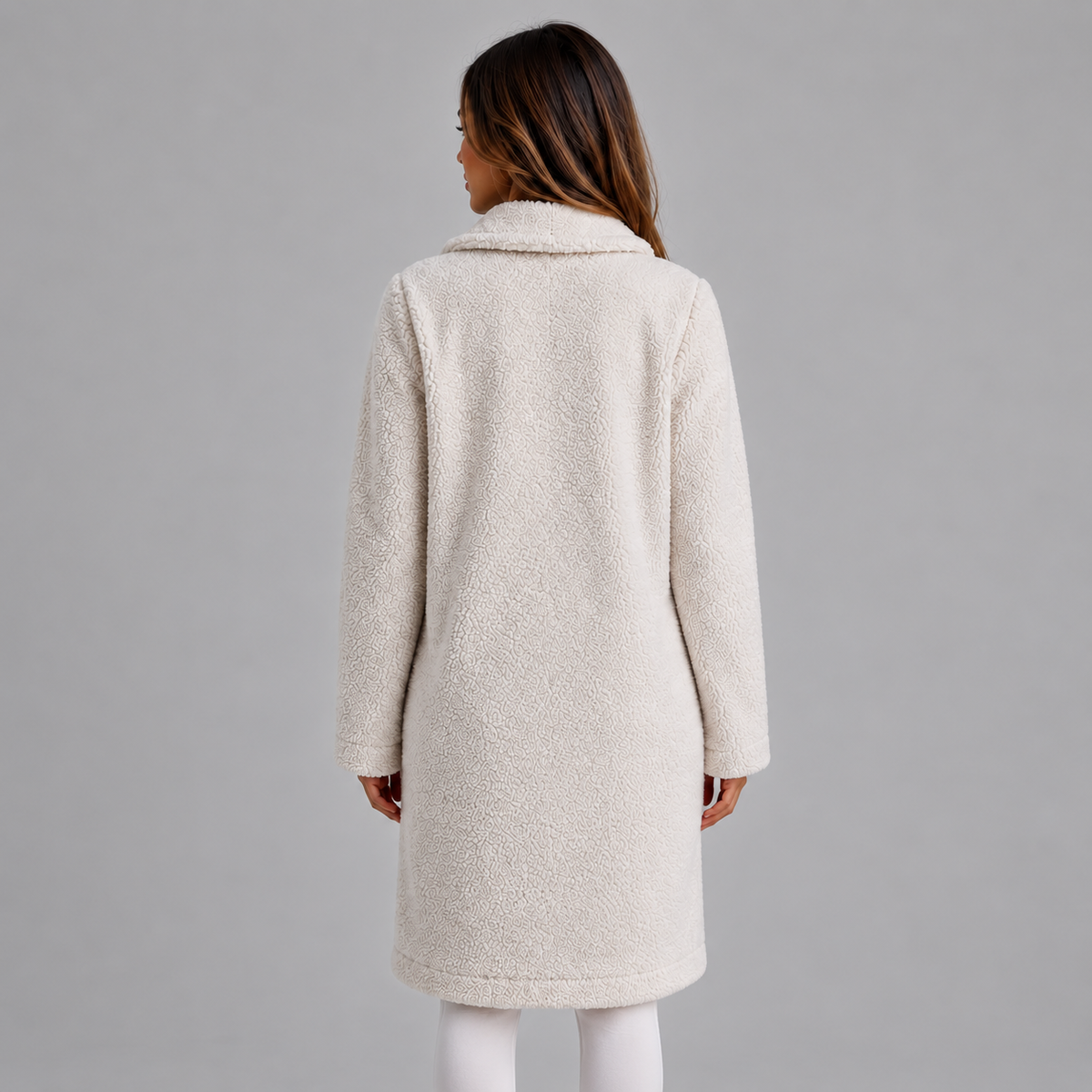 Isa | Dames Teddy Jas Lang Warm – Reverskraag en Knoopsluiting