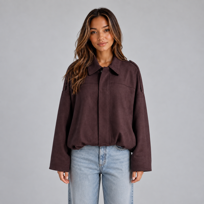 Jasmijn | Dames Bomberjack Oversized – Suède-look en Klassieke Kraag