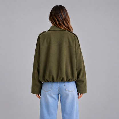 Jasmijn | Dames Bomberjack Oversized – Suède-look en Klassieke Kraag