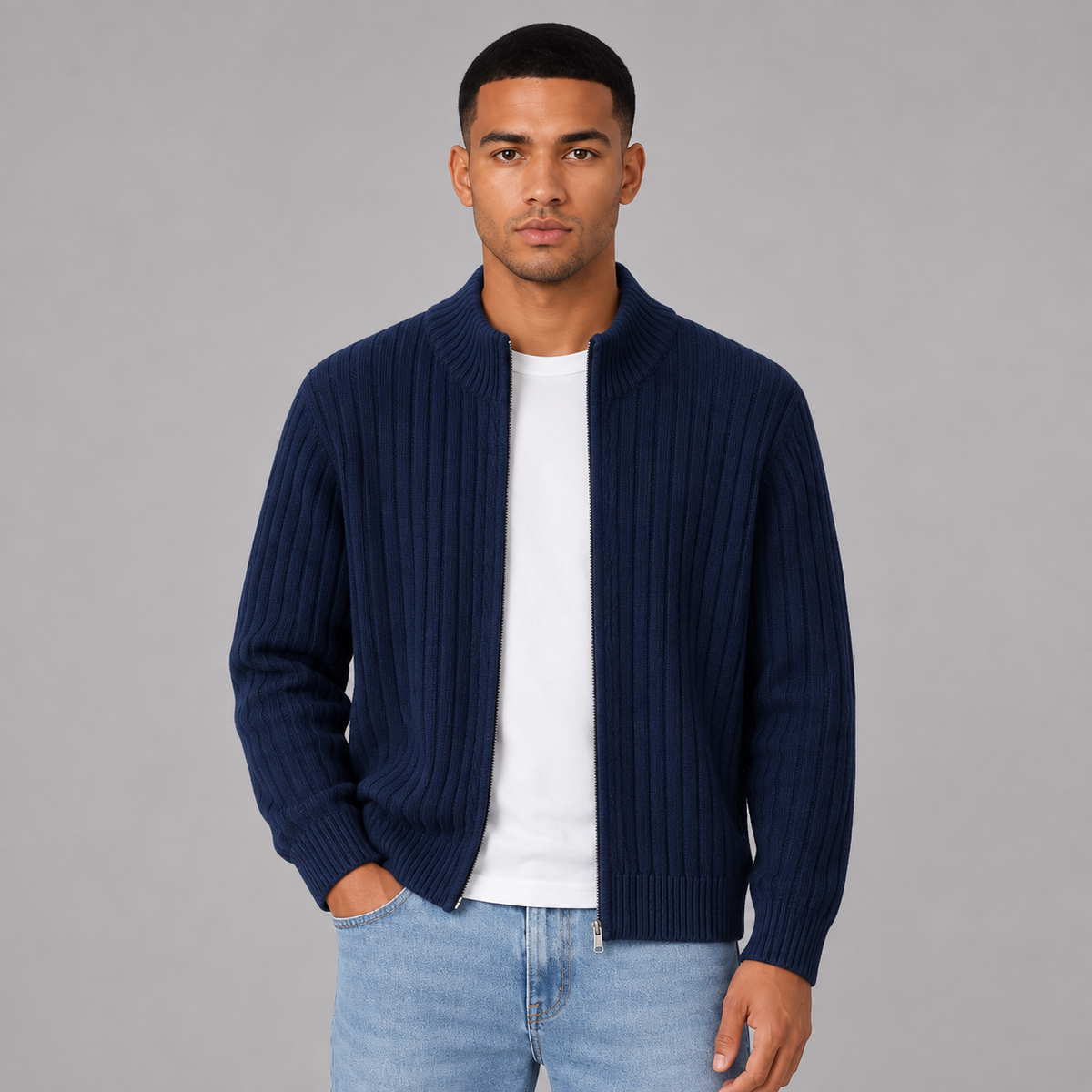 Jayden | Ribgebreid Vest met Rits – Opstaande Kraag en Comfortabele Pasvorm