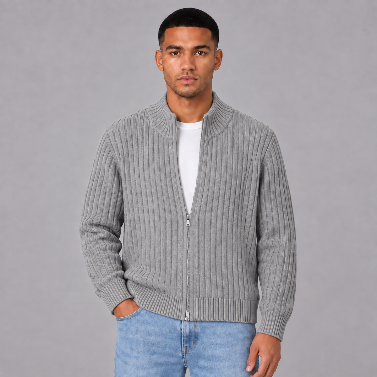 Jayden | Ribgebreid Vest met Rits – Opstaande Kraag en Comfortabele Pasvorm