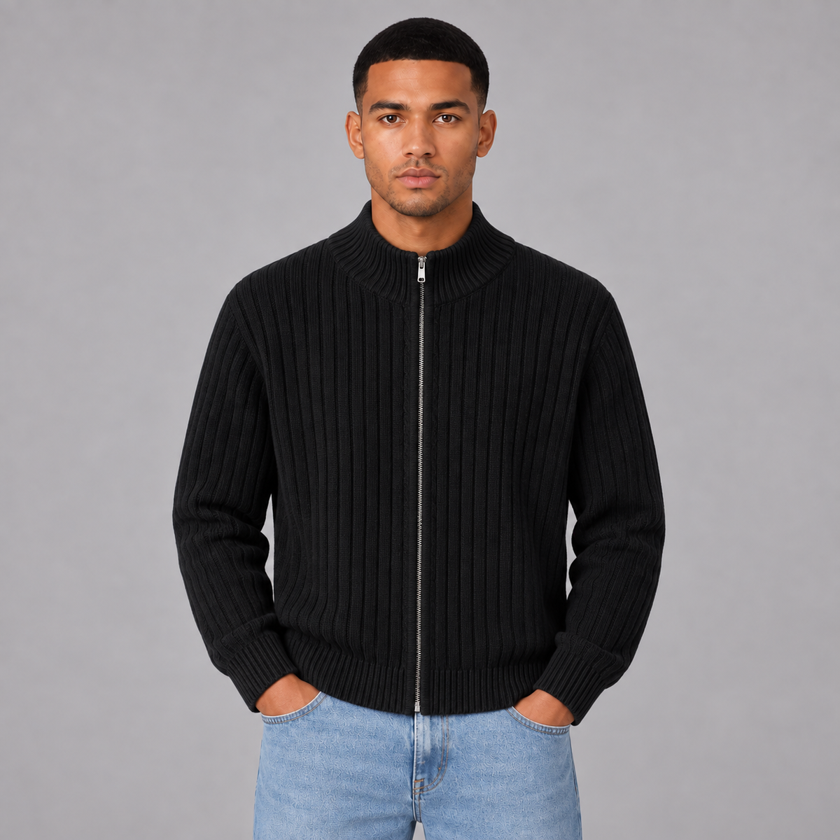 Jayden | Ribgebreid Vest met Rits – Opstaande Kraag en Comfortabele Pasvorm