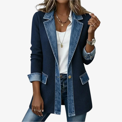 Jolien | Dames Vest Lang – Denim-look Reverskraag en Steekzakken