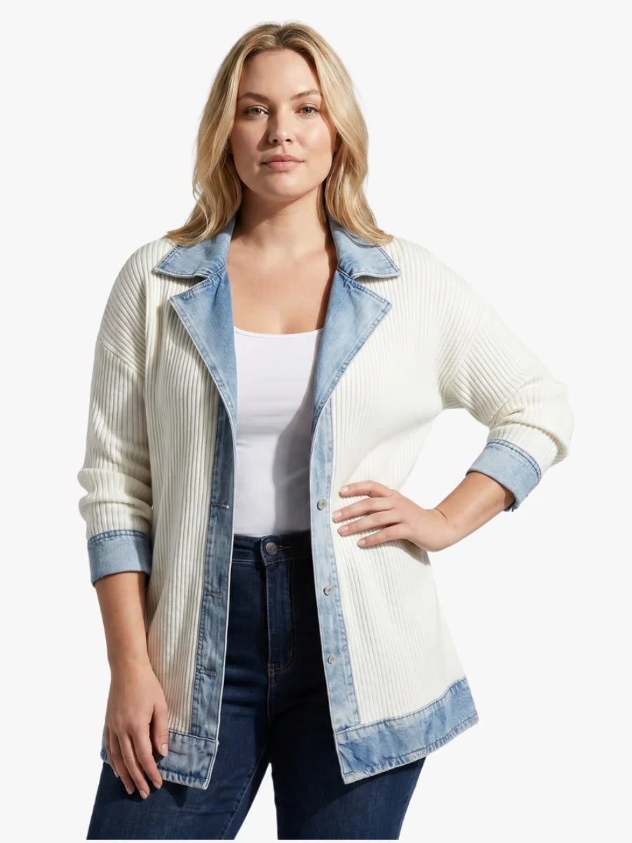 Jolien | Dames Vest Lang – Denim-look Reverskraag en Steekzakken