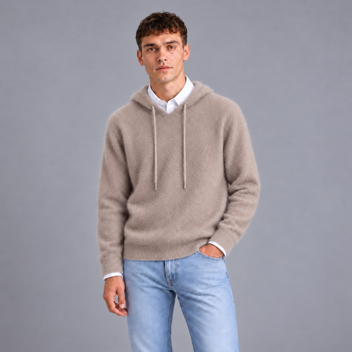 Joost | Zachte Hoodie in Cashmere Stijl – Verstelbare Capuchon en Contrasterende Boorden