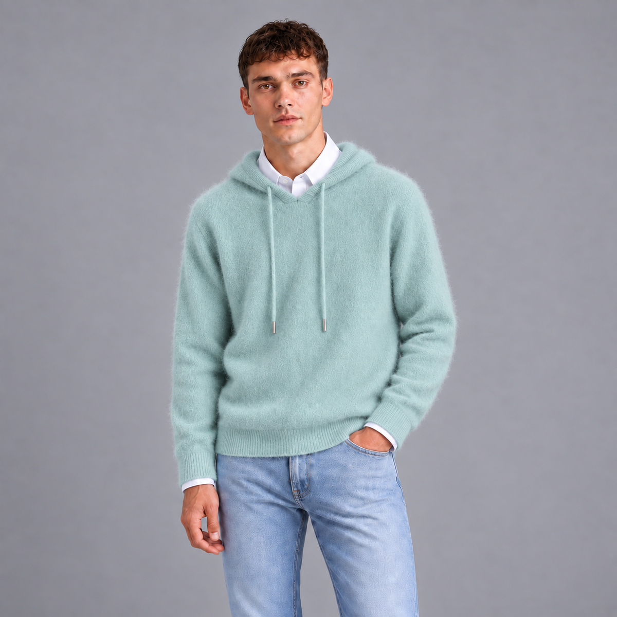 Joost | Zachte Hoodie in Cashmere Stijl – Verstelbare Capuchon en Contrasterende Boorden
