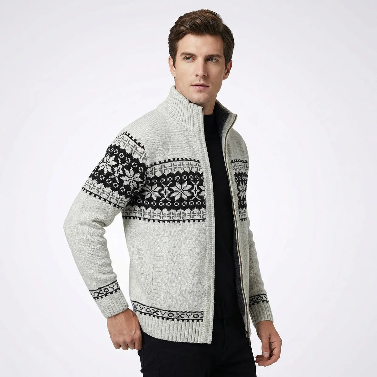 Koen | Heren Vest met Noors Patroon – Hoge Kraag en Ritssluiting