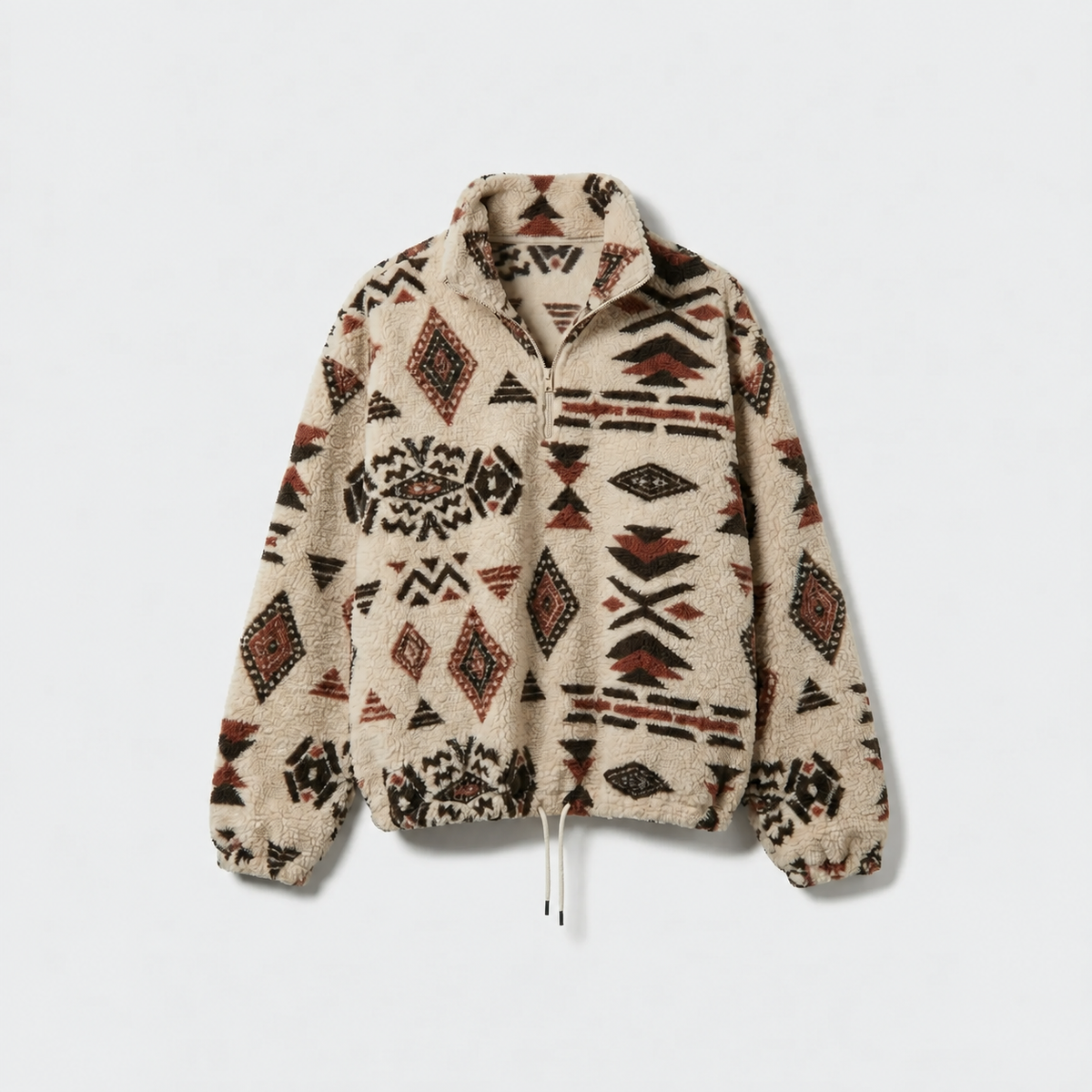 Nina | Trui met Geometrische Print – Opstaande Kraag met Rits
