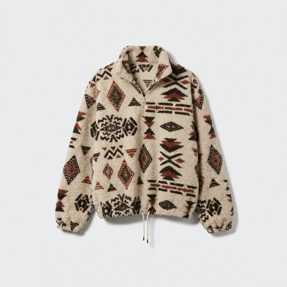 Nina | Trui met Geometrische Print – Opstaande Kraag met Rits