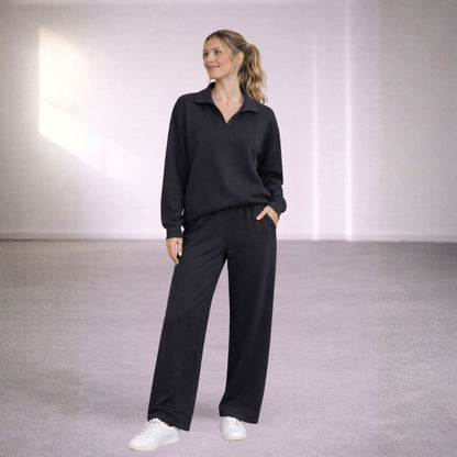 Amy | Lounge Set met Polokraag – Stijlvol Comfort en Wijde Broek