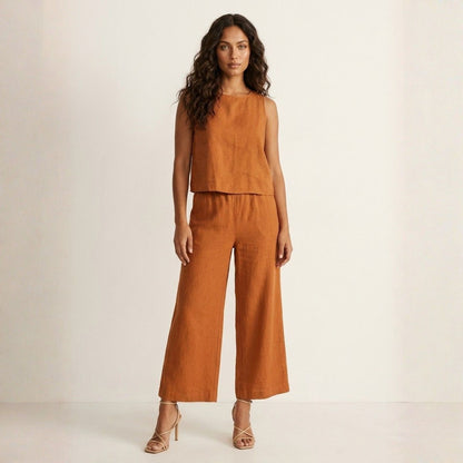 Lovia – Stijlvolle Linnen Co-Ord Set Dames met Mouwloze Top en Palazzo Broek