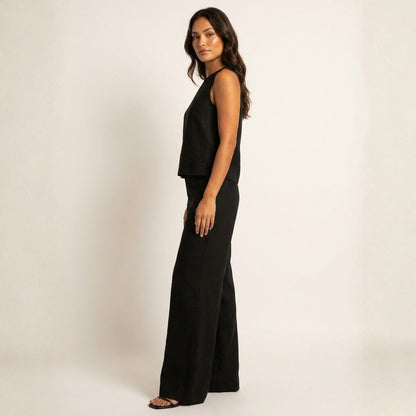 Lovia – Stijlvolle Linnen Co-Ord Set Dames met Mouwloze Top en Palazzo Broek