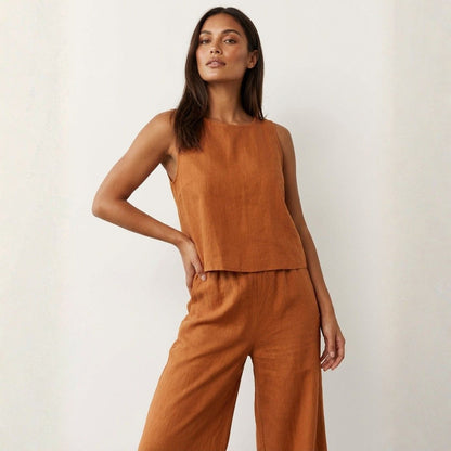 Lovia – Stijlvolle Linnen Co-Ord Set Dames met Mouwloze Top en Palazzo Broek